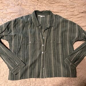 O'Neill Green and White Striped cropped Shirt